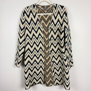 J. McLaughlin Cardigan Womens Large Chevron Button Front Black Brown Sweater